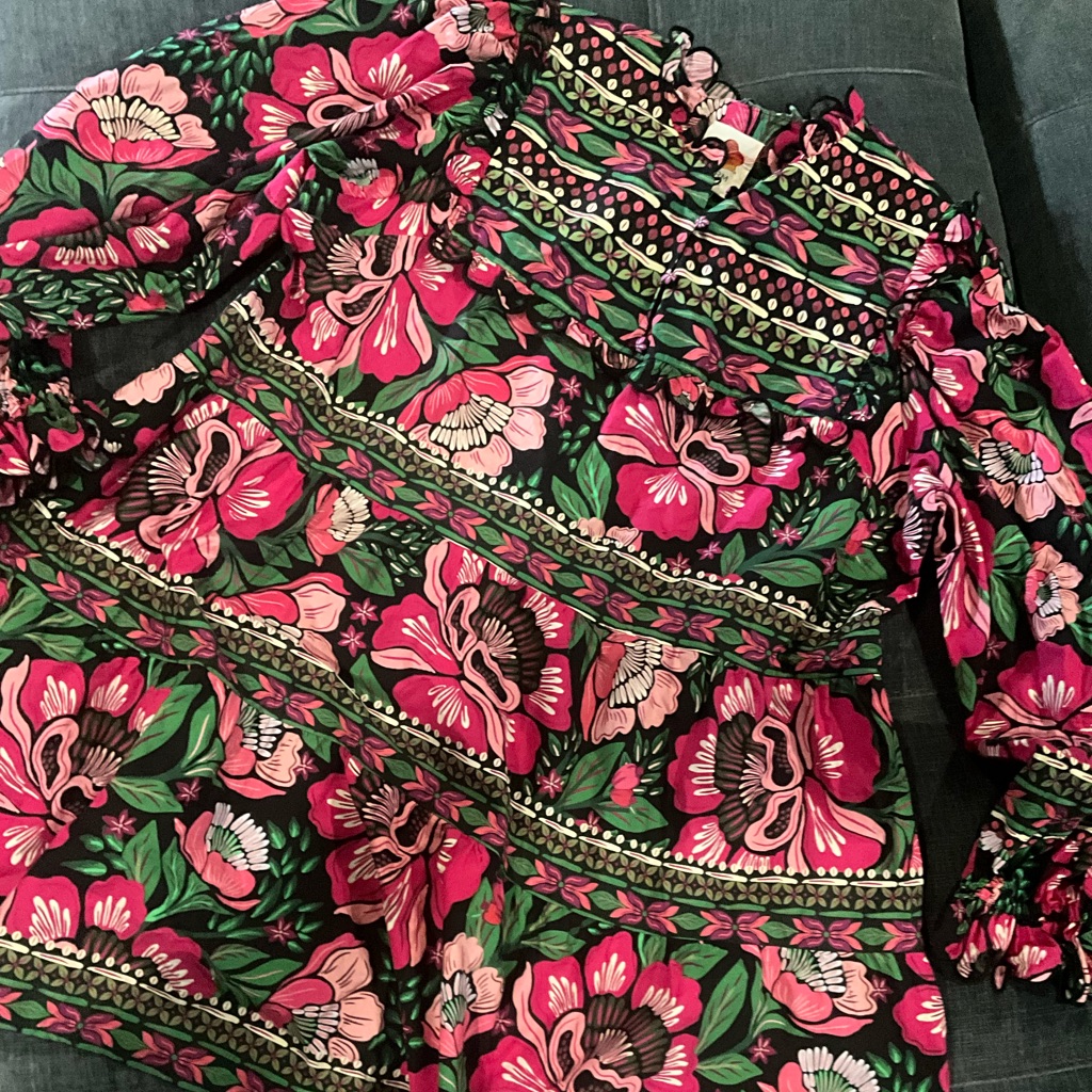 Farm Rio Pink And Green Floral Top